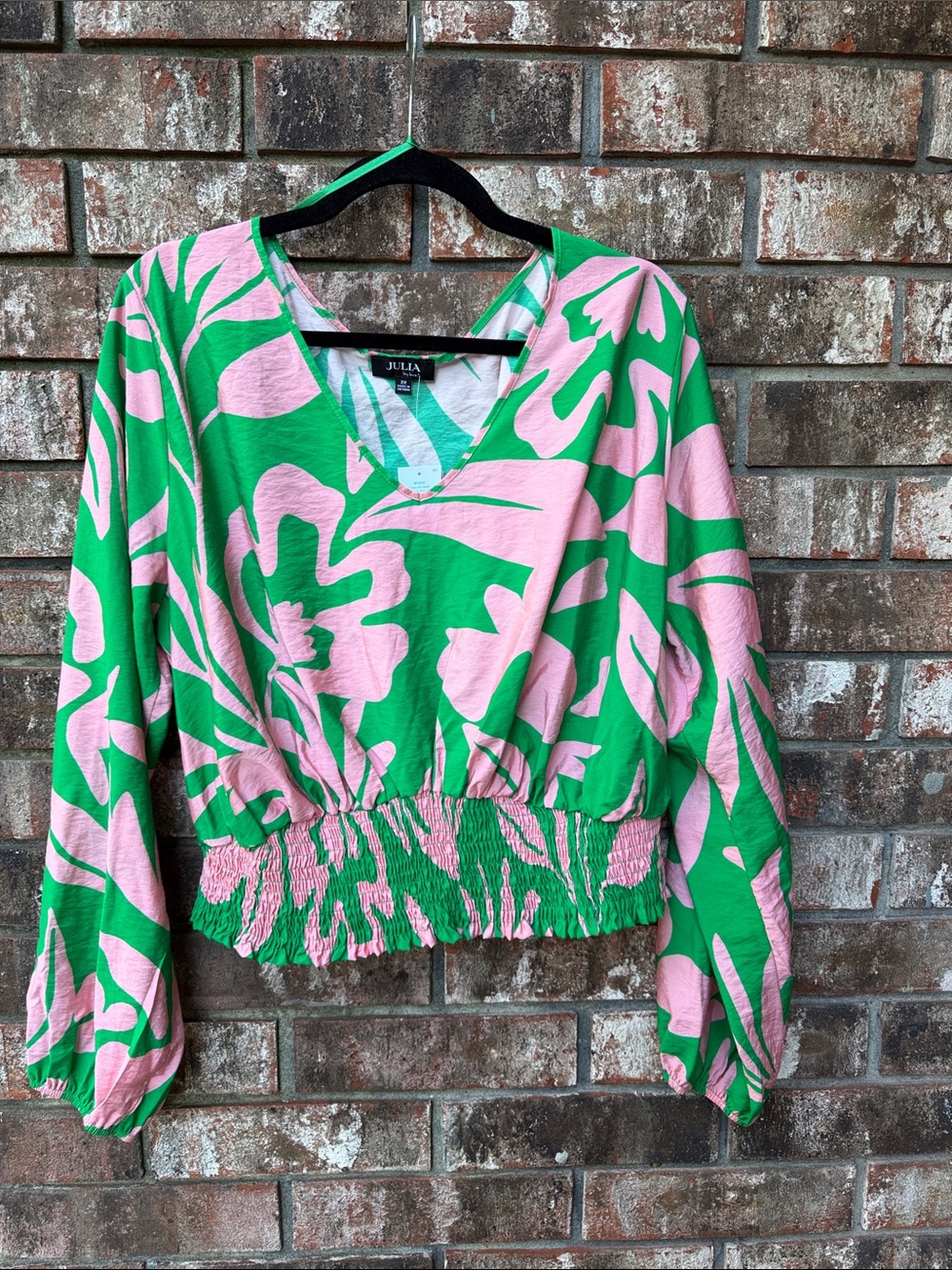Pink & Green Floral V-Neck Crop Top